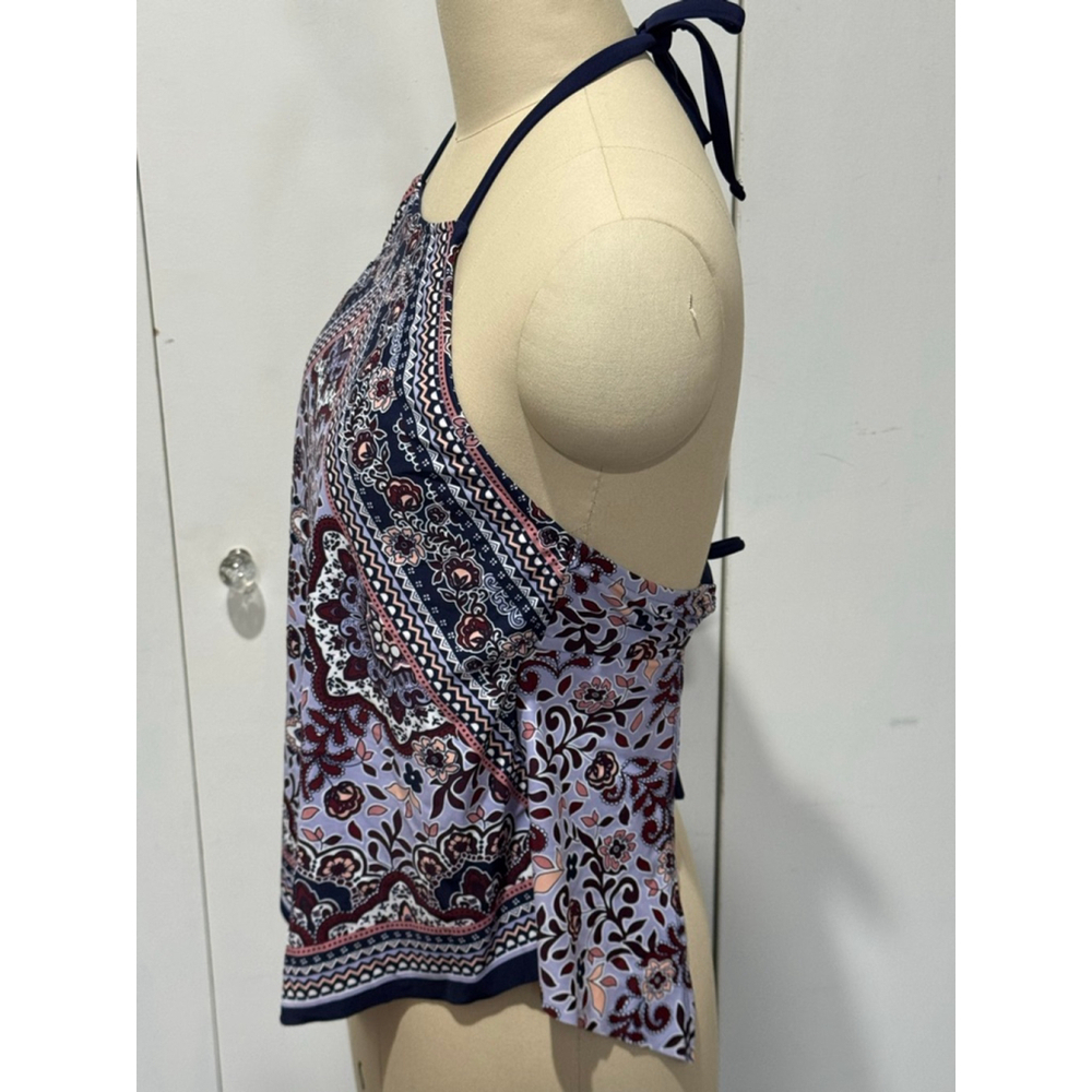 Women's Unbranded Purple Navy Floral print Halter Swim tankini top M - Picture 2 of 7
